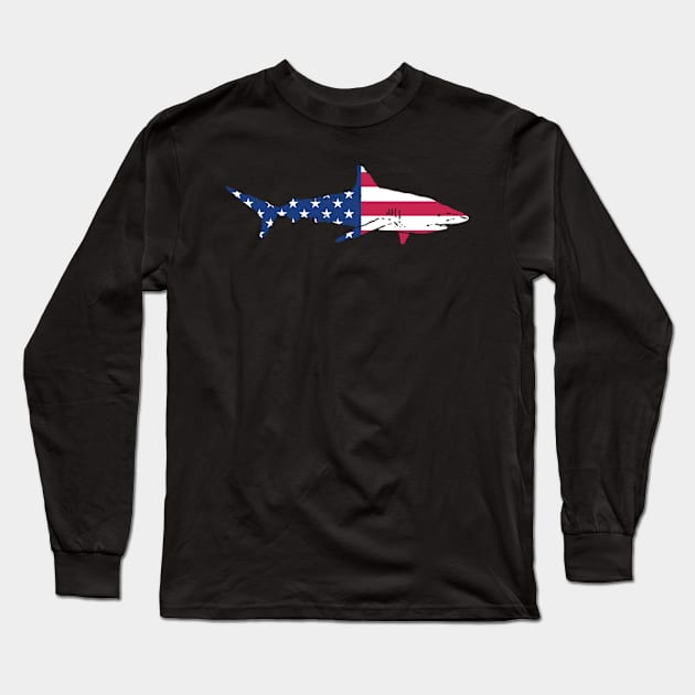 Patriotic Shark with the US Flag Long Sleeve T-Shirt by RJCatch